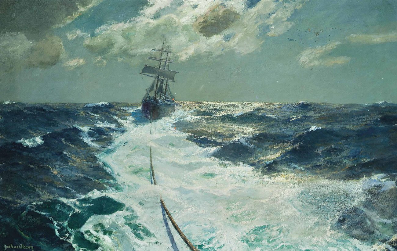 Under tow on a moonlit night by Albert Julius Olsson